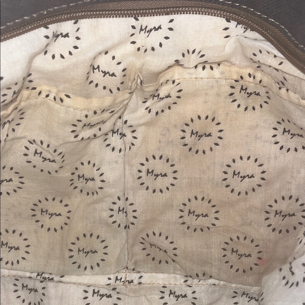Myra Bag Geometric Brown / Cream w/ leather accents Large Tote - Picture 10 of 12